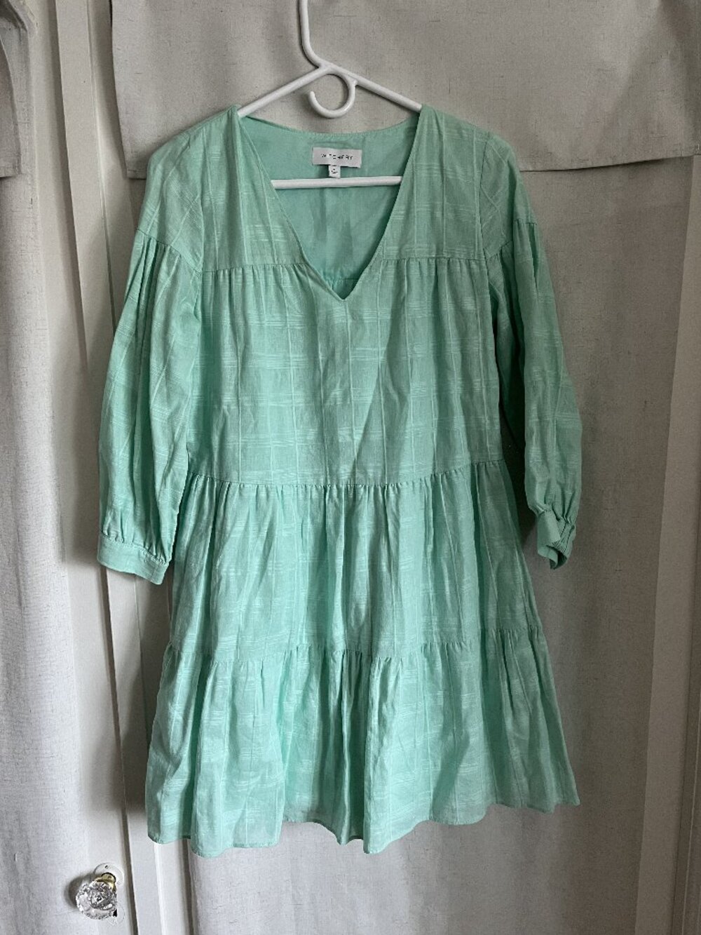 Light Green Witchery Textured V‑Neck Tiered Dress